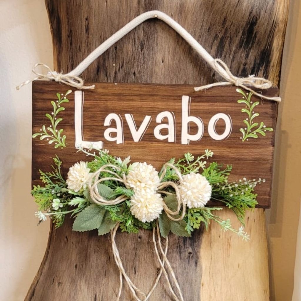 Placa de Lavabo Flores Brancas 40x29 - 3