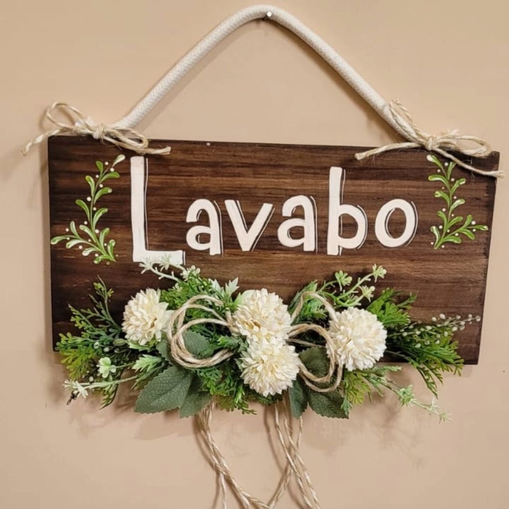 Placa de Lavabo Flores Brancas 40x29