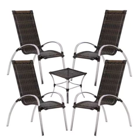 Jogo de Mesa em Alumínio para Área Externa Interna e Mesa de Centro Garden Trama