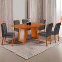 Ver imagem 1 de Mesa de Jantar Carolina 180cm Tp MDF Laminado Canto Copo Base Detalhe Off White com 6 Cadeiras Carol