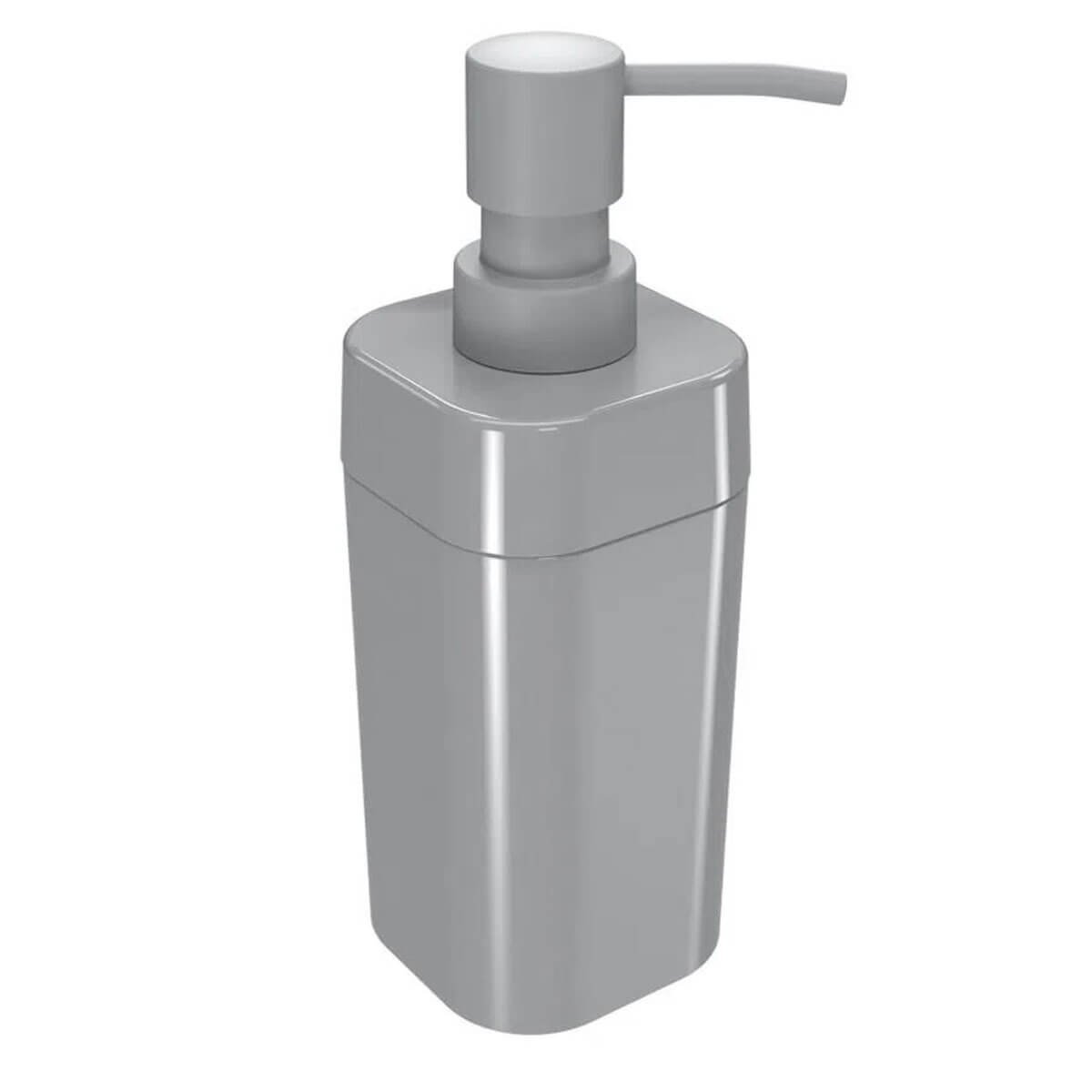 Kit Banho Dispenser Sabonete Porta Escova Saboneteira em Barra e Bandeja Splash Coza Cinza - 3