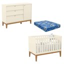 Ver imagem 1 de Berço Americano e Cômoda Sapateira Unique Off White Eco Wood com Colchão Ortobom - Matic
