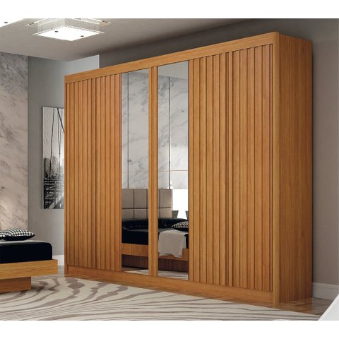 Guarda Roupa New Braga 06 Portas Ripado C/ Kit 4 Espelho Cinamomo