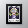 Quadro Decorativo Carta Tarot Justiça Gato 24x18cm:Madeira branca - 1