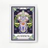 Quadro Decorativo Carta Tarot Justiça Gato 24x18cm:Madeira branca - 2