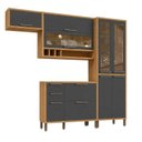 Ver imagem 2 de Cozinha Compacta Modulada MDF 4 Peças 9 Portas Vidro Vicenza Espresso Móveis Cinza/Amêndoa/Chumbo