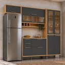 Ver imagem 1 de Cozinha Compacta Modulada MDF 4 Peças 9 Portas Vidro Vicenza Espresso Móveis Cinza/Amêndoa/Chumbo
