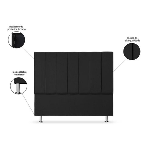 Cabeceira Estofada Cama Box Carla Linha Premium Cor:Preto;Tamanho:Queen 160 cm