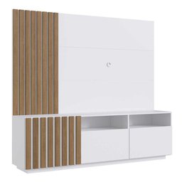 Rack 3 Portas e 2 Nichos com Painel Ripado para Tv 1,80m Cor:branco com Mel - 5