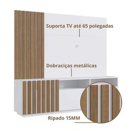 Rack 3 Portas e 2 Nichos com Painel Ripado para Tv 1,80m Cor:branco com Mel - 4