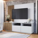 Ver imagem 2 de Rack 3 Portas e 2 Nichos com Painel Ripado para Tv 1,80m Cor:branco com Mel