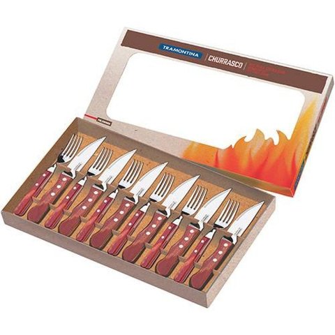 Jogo para Churrasco em Inox 12 Peças Polywood Mogno