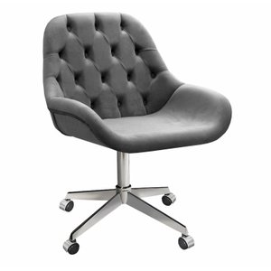 Cadeira Escritório Giratória Lua Capitonê Poltrona com Rodinhas Home Office - Suede Cinza Grafite