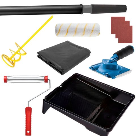 Pad Acabamento+ Bandeja 2,7l Preta + Cabo Prolongador 1,28m + Rolo 23cm Antirespingo + Suporte Garfo