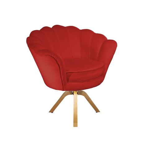 Poltrona Decorativa Pétala Base Giratória Madeira Suede Vermelho Mz Decor