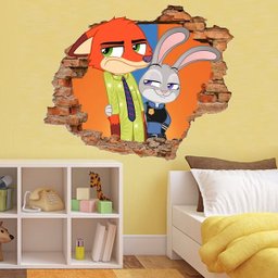 Adesivo de Parede Buraco Falso 3D Infantil Zootopia 02 - M 61x75cm - 1