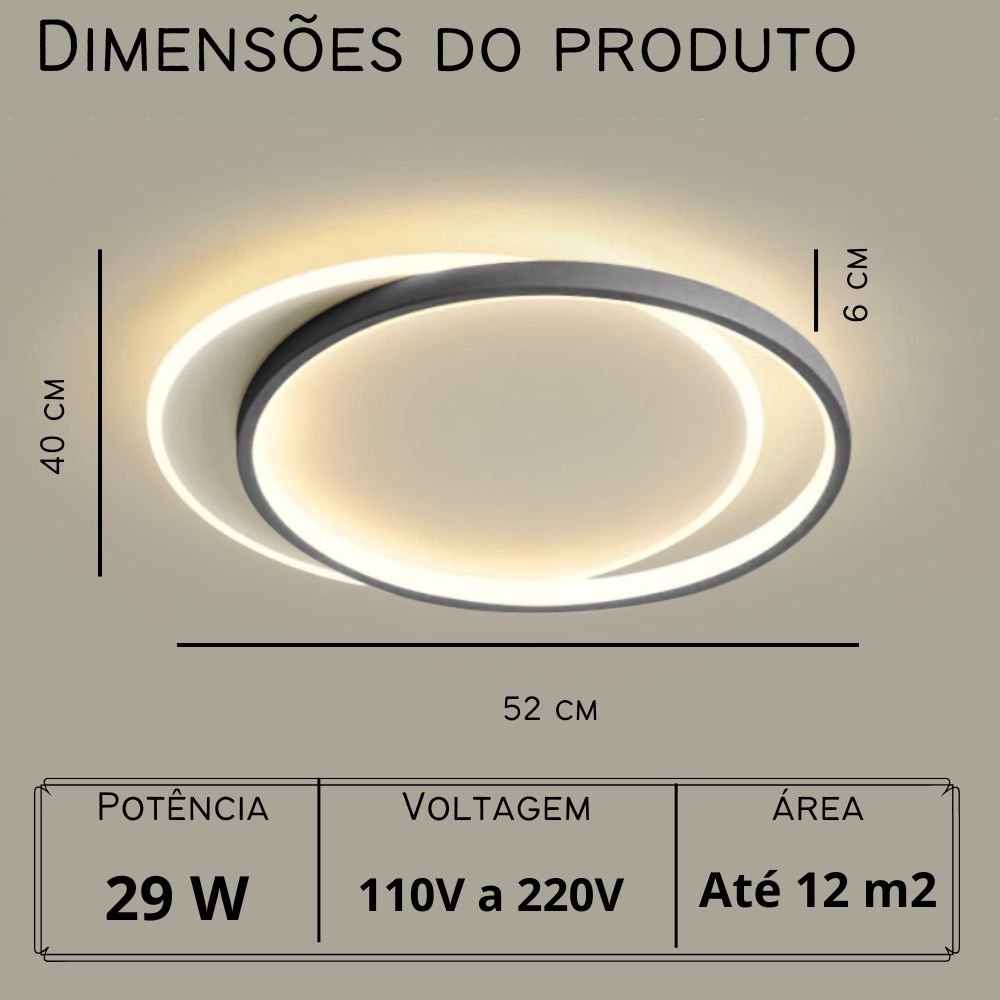 Luminária de Led de Sobrepor Duas Luas Redondas 29w Bivolt 3 em 1 - 3