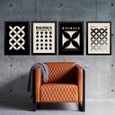Ver imagem 1 de Kit 4 Quadros Minimalistas Bauhaus Bege e Preto 45x34cm:moldura Branca