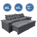 Ver imagem 2 de Sofá Top Veneza 300cm Retrátil e Reclinável Cinza - WS