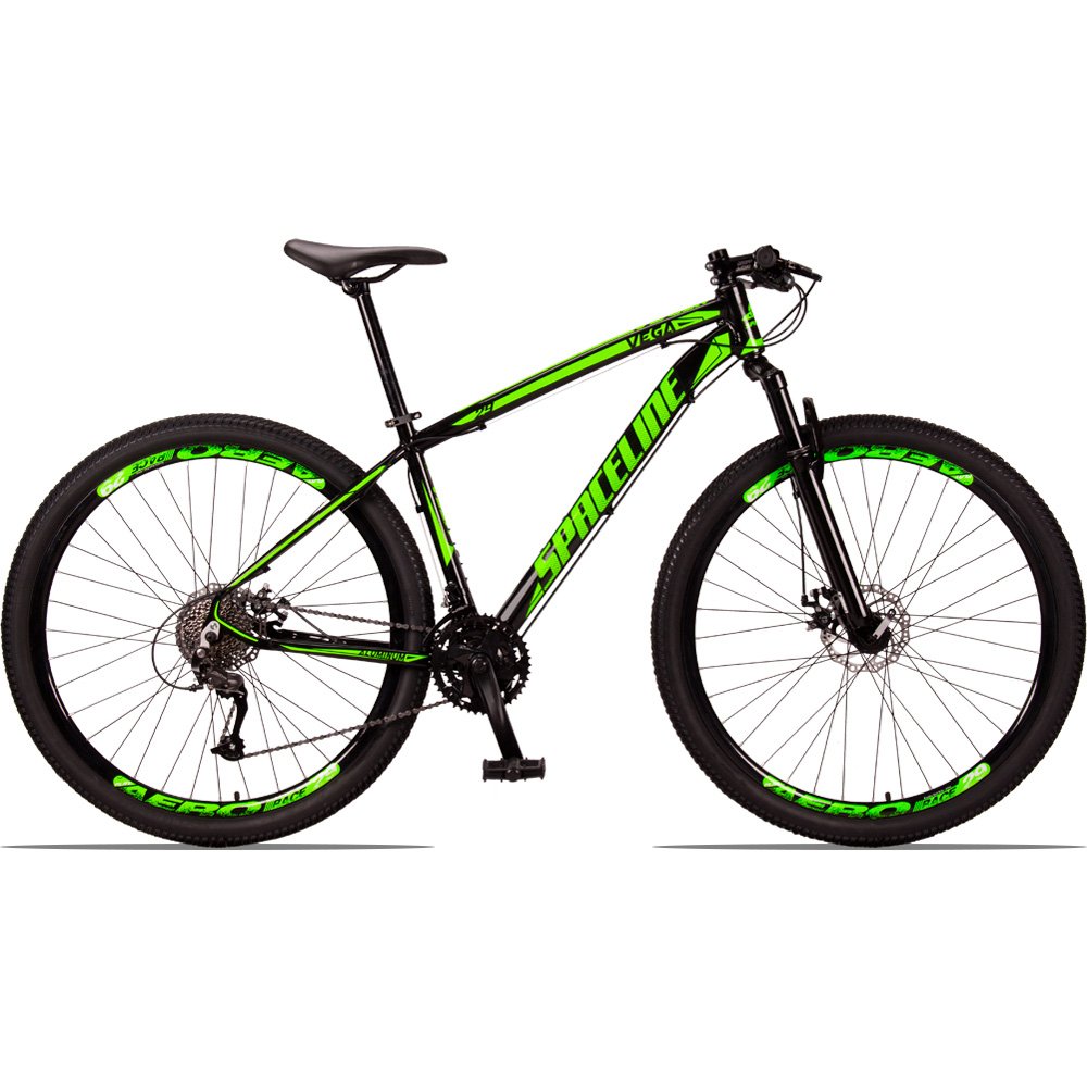 Bicicleta Aro 29 Spaceline Vega 27v Câmbios Importados Freio Hidráulico Preto e Verde Tam: 19 - 1