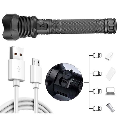 Lanterna Tocha Sabre de Luz Impermeável Led P90.2 Alcance de 2km Zoom Recarregavel Portátil