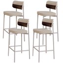 Ver imagem 1 de Kit 04 Banquetas Alta Bar Cozinha Sala de Jantar Aço Branco Kaira C01 Linho Areia Courino Café -