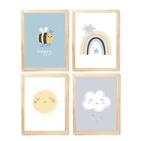 Kit Quadro Decorativo Infantil Arco Íris Sol Nuvem Quarto Criança Bebê Enxoval