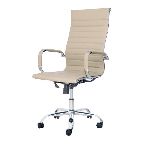 Cadeira Escritório Stripes Presidente PU Nude Base Giratória Cromada Altura Ajustável