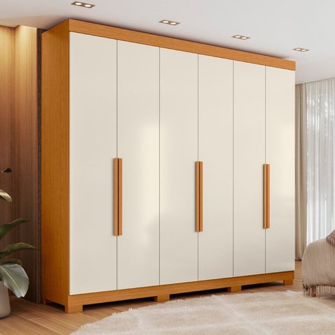Guarda-Roupa de Casal 6 Portas Vinci Off White/Cinamomo
