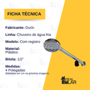 Ver imagem 2 de Chuveiro de Água Fria Tam 4" com Registro Cor Cromado Durín