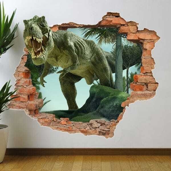 Adesivo de Parede Buraco Falso Dinossauro 3D - G 82x100cm
