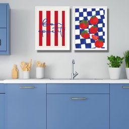 Kit 2 Quadros Cozinha Francesa - Bon Appetit 24x18cm:moldura Preta - 2