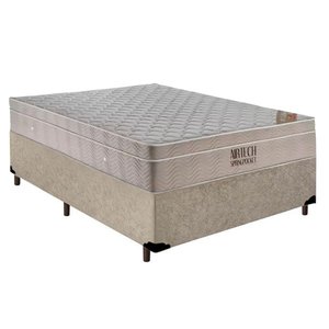 Cama Box Casal Suede + Colchão Casal Ortobom Airtech Molas SpringPocket (65x138x188) Bege