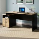 Ver imagem 1 de Mesa Escritório 1,50m Nicho e Gaveteiro Pé Painel Mac Pr F5 Cor:macadâmia com Preto
