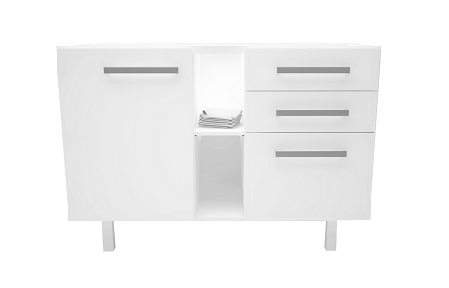 Balcão Fogão-Pia 1200 Gaveta/Direita Branco/Branco Evolution - Montado - 1