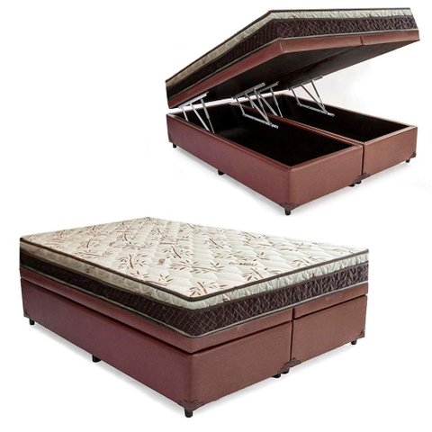 Cama Box Baú Bipartido Casal Corino + Colchão Casal Espuma Extra Firme D33 Elegance Ortopédico 72x13