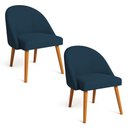 Ver imagem 1 de Kit 02 Cadeiras Poltrona de Jantar Luna Suede Azul Marinho Pés Palito Castanho - Pallazio