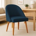 Ver imagem 2 de Kit 02 Cadeiras Poltrona de Jantar Luna Suede Azul Marinho Pés Palito Castanho - Pallazio