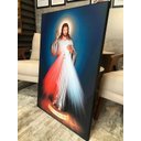 Ver imagem 2 de Quadro Jesus Misericordioso Espiritualidade Laminação Fosca 100x70 Moldura Filete Preta Salas de Jan