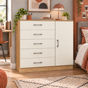 Ver imagem 3 de Cômoda para Roupas com 5 Gavetas e 1 Porta, Móvel Organizador para Quarto - Off White