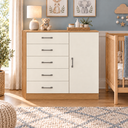 Ver imagem 2 de Cômoda para Roupas com 5 Gavetas e 1 Porta, Móvel Organizador para Quarto - Off White