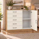 Ver imagem 4 de Cômoda para Roupas com 5 Gavetas e 1 Porta, Móvel Organizador para Quarto - Off White