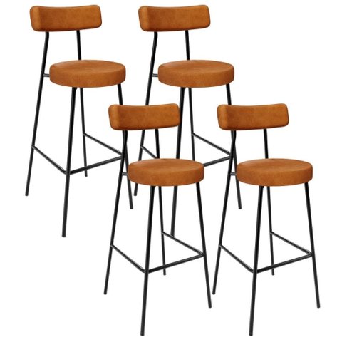 Kit 04 Banquetas Alta Bar Cozinha Sala de Jantar Estrutura em Aço Milão L02 Couríssimo Canela - Lyam