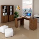 Ver imagem 1 de Kit Escritório Com Mesa em L 3 Gavetas e 2 Armários 171 cm Cor: Nogal