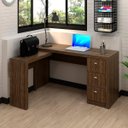 Ver imagem 2 de Kit Escritório Com Mesa em L 3 Gavetas e 2 Armários 171 cm Cor: Nogal