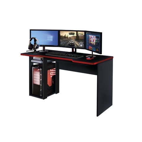 Mesa Gamer War Preto c/ Borda Vermelha