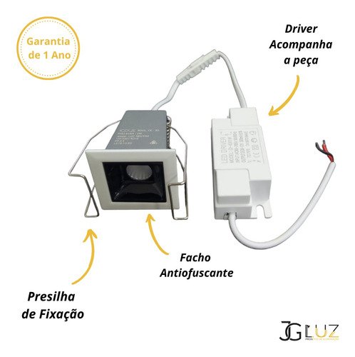 Spot Luminária Embutir Móvel 2w Bco Quente Bivolt Envio 24h - Branco/preto - Bco Quente - 110v/220v - 2