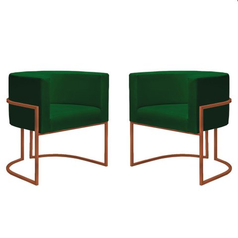 Kit 2 Poltronas Reforçada Decorativa Sala Nayara Base Ferro Bronze Suede Verde