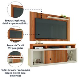 Rack Bancada com Painel Ripado para Tv até 65 Polegadas 1,80m Panamá Buriti / Off White Caemmun - 4