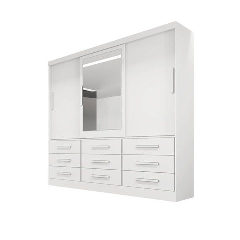 Guarda-roupa Casal 3 Portas Espelho 9 Gavetas 2,11m - Turim-branco - Bianchi Móveis